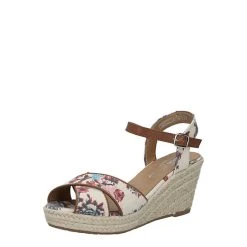 Tom Tailor Sandalen Sandaletten Sandalette Fußbett Bequem Freizeit Textil Geblümt Keilsandaletten - Beige