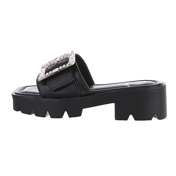 Ital-Design Plateausandaletten , Blockabsatz, Strass, Offene Ferse 3 Ital-Design Plateausandaletten , Blockabsatz, Strass, Offene Ferse