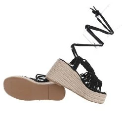 Ital-Design Plateausandaletten Hakenschnürung, Keilabsatz/Wedge, Geflochten -CELENA-Shop 29127094 02