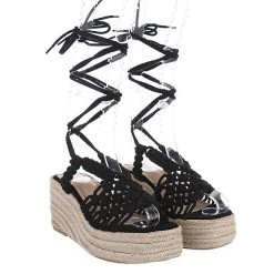 Ital-Design Plateausandaletten Hakenschnürung, Keilabsatz/Wedge, Geflochten -CELENA-Shop 29127094 04