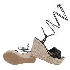 Ital-Design Plateausandaletten Hakenschnürung, Keilabsatz/Wedge, Geflochten - Schwarz -CELENA-Shop 29129435 02