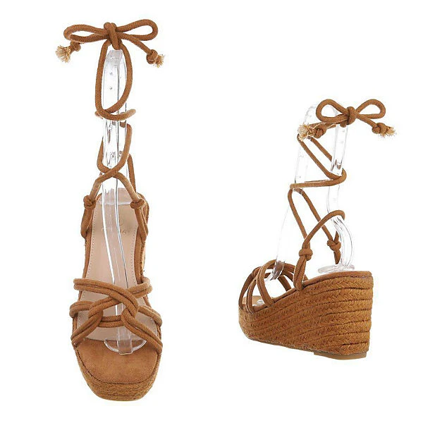 Ital-Design Plateausandaletten Hakenschnürung, Keilabsatz/Wedge, Geflochten - Camel 5 Ital-Design Plateausandaletten Hakenschnürung, Keilabsatz/Wedge, Geflochten - Camel – Bild 3