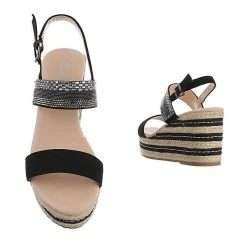 Ital-Design Plateausandaletten Schnalle, Keilabsatz/Wedge, Strass - Schwarz -CELENA-Shop 29248345 03