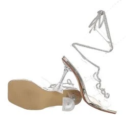 Ital-Design Sandalen & Sandaletten Hakenschnürung, Trichterabsatz, Strass, Kette, Transparentes Obermaterial, Transparenter Absatz -CELENA-Shop 29345841 02