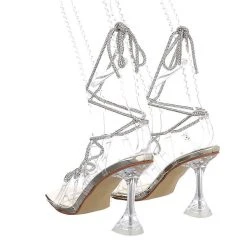 Ital-Design Sandalen & Sandaletten Hakenschnürung, Trichterabsatz, Strass, Kette, Transparentes Obermaterial, Transparenter Absatz -CELENA-Shop 29345841 03