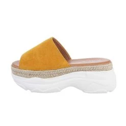 Ital-Design Plateausandaletten , Flach, Offene Ferse - Gelb