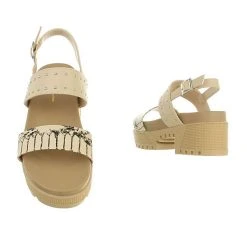 Ital-Design Plateausandaletten Knöchelriemen, Blockabsatz, Riemen - Beige -CELENA-Shop 29428752 03