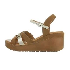 Ital-Design Plateausandaletten Knöchelriemen, Keilabsatz/Wedge, Metallisch, Riemen - Braun/silber