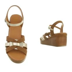 Ital-Design Plateausandaletten Knöchelriemen, Keilabsatz/Wedge, Metallisch, Riemen - Braun/silber -CELENA-Shop 29430359 03