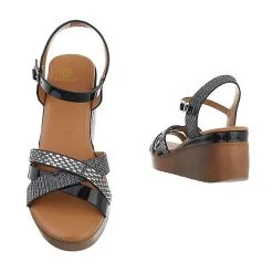 Ital-Design Plateausandaletten Knöchelriemen, Keilabsatz/Wedge, Metallisch, Riemen, Strass - Schwarz -CELENA-Shop 29430594 03