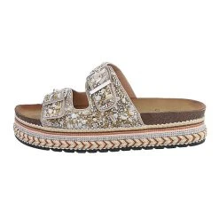 Ital-Design Plateausandaletten , Flach, Strass, Offene Ferse